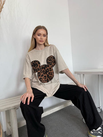 Oversized marškinėliai su leopardo aplikacija - Oversized Tshirt with leopard application