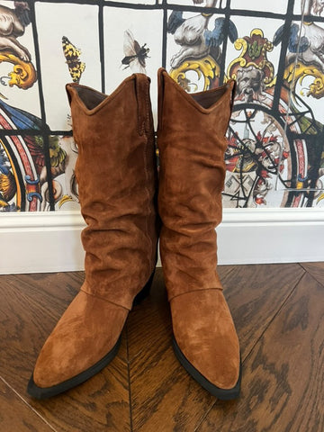 Jonyk Custom Made verstos odos kaubojiški batai - Brown suede leather cowboy boots