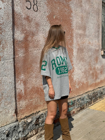 Pilki Vintage stiliaus oversized „ROME“ marškinėliai