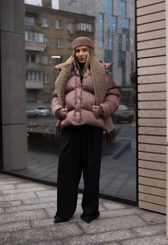 Šokoladinė ruda šilta žieminė striukė su eko pūku - chocolate brown puffer jacket in eco down