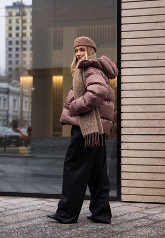 Šokoladinė ruda šilta žieminė striukė su eko pūku - chocolate brown puffer jacket in eco down
