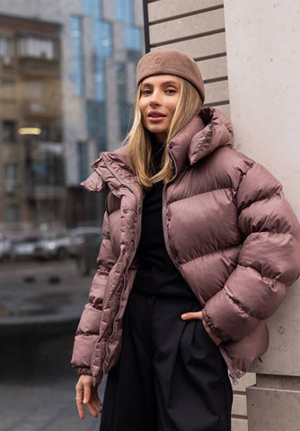 Šokoladinė ruda šilta žieminė striukė su eko pūku - chocolate brown puffer jacket in eco down