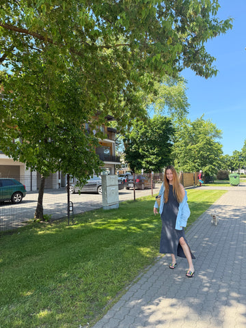 Premium trikotažo pilka suknelė moterims - premium quality trico dress for women