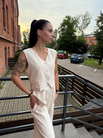 Lino ir medvilnės kostiumėlis - liemenė + kelnės