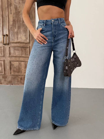 Mėlyni džinsai su blizgučiais - denim jeans with diamonds