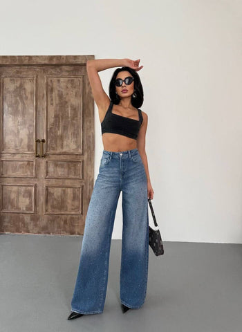 Mėlyni džinsai su blizgučiais - denim jeans with diamonds