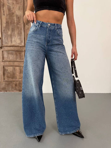 Mėlyni džinsai su blizgučiais - denim jeans with diamonds