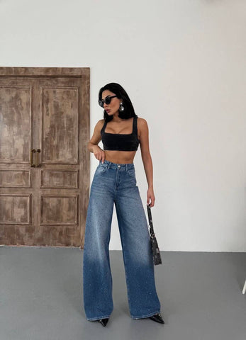 Mėlyni džinsai su blizgučiais - denim jeans with diamonds