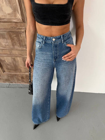 Mėlyni džinsai su blizgučiais - denim jeans with diamonds