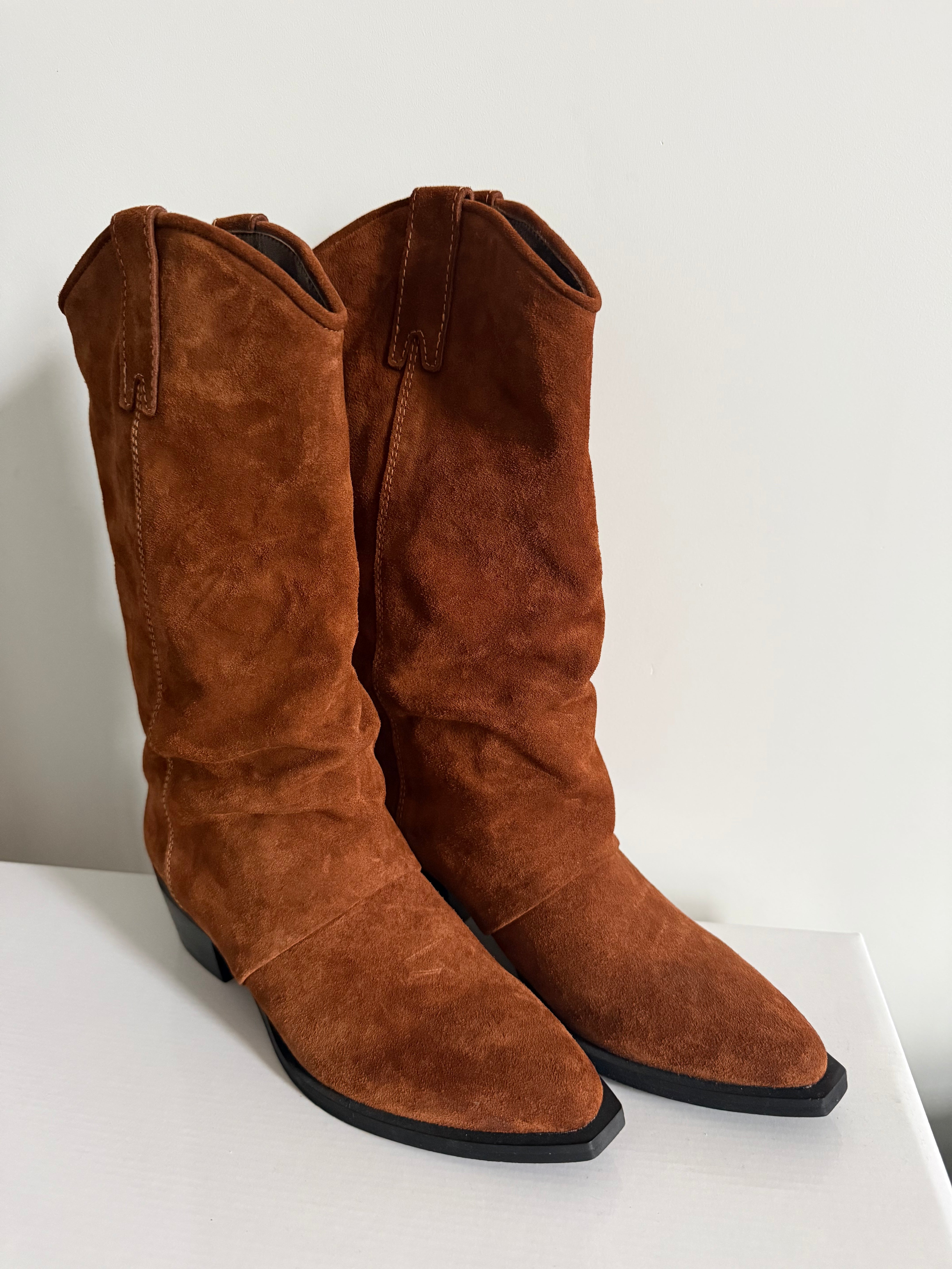 Jonyk verstos odos kaubojiški batai - Brown suede leather cowboy boots - Jonyk