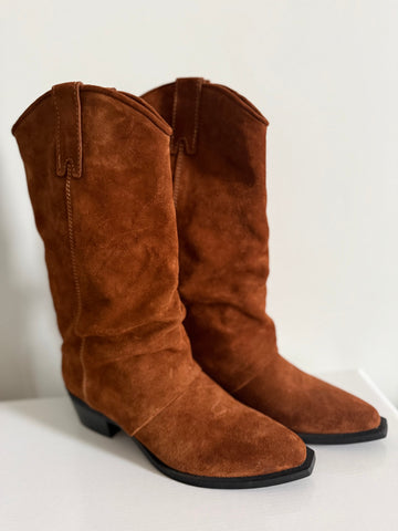 Jonyk verstos odos kaubojiški batai - Brown suede leather cowboy boots - Jonyk