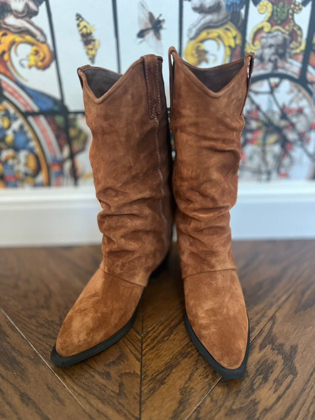 Jonyk verstos odos kaubojiški batai - Brown suede leather cowboy boots - Jonyk