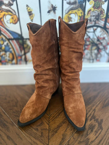 Jonyk verstos odos kaubojiški batai - Brown suede leather cowboy boots - Jonyk