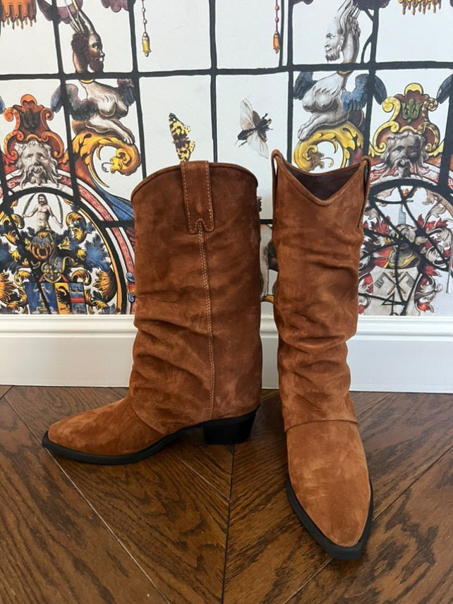 Jonyk verstos odos kaubojiški batai - Brown suede leather cowboy boots - Jonyk