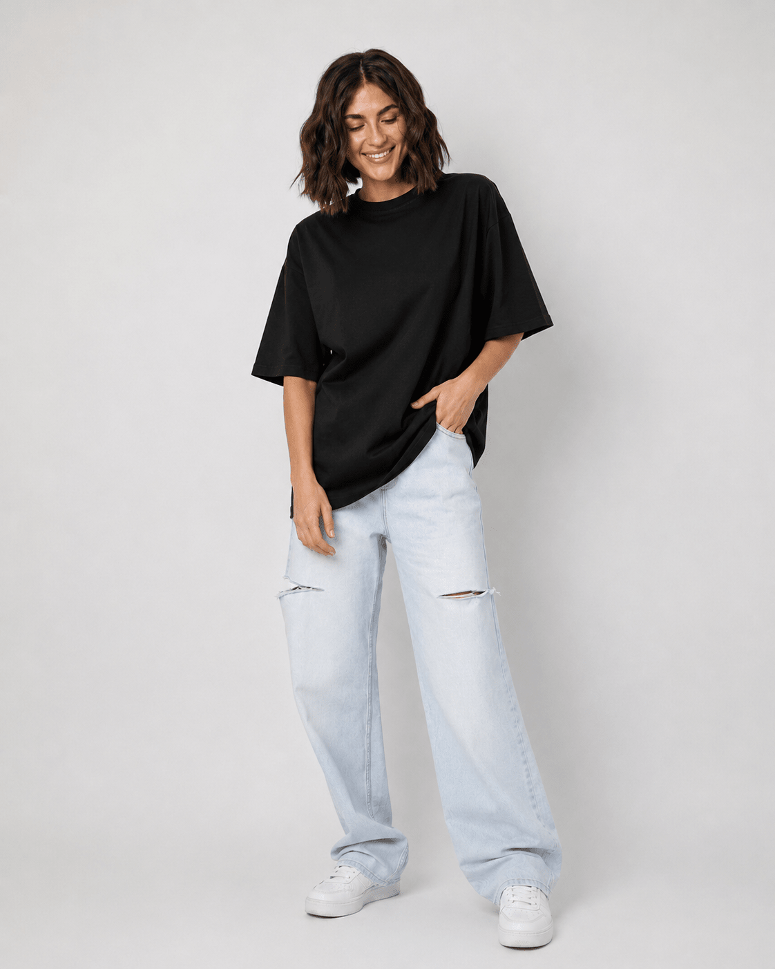 Oversized baziniai marškinėliai | Balta ir Juoda - Jonyk