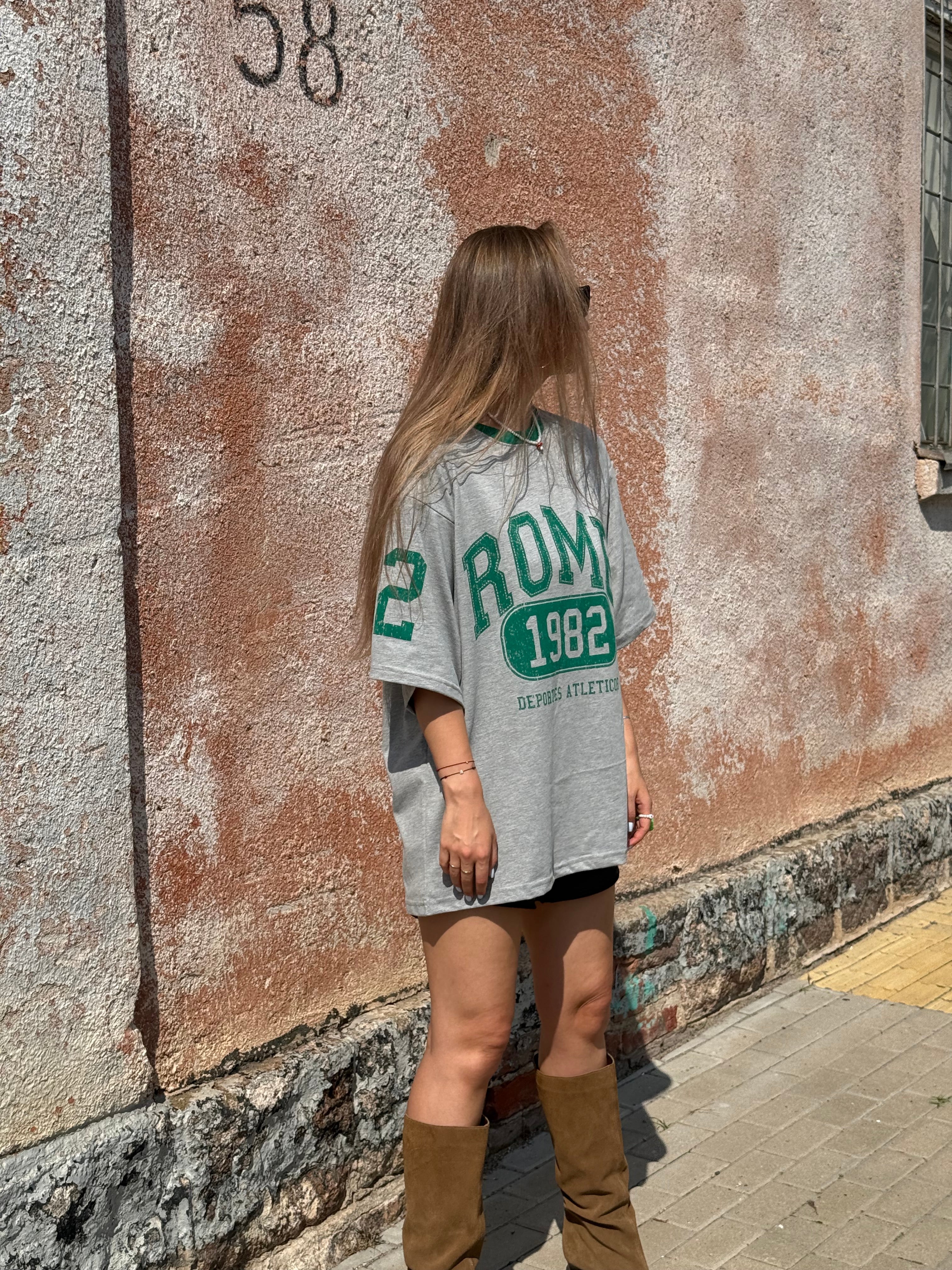 Pilki Vintage stiliaus oversized „ROME“ marškinėliai - Jonyk