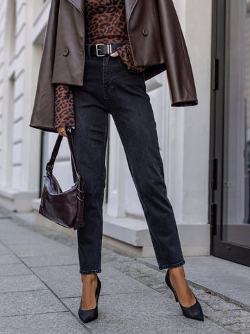 Premium quality tamsiai pilki džinsai moterims - dark grey jeans for women - Jonyk