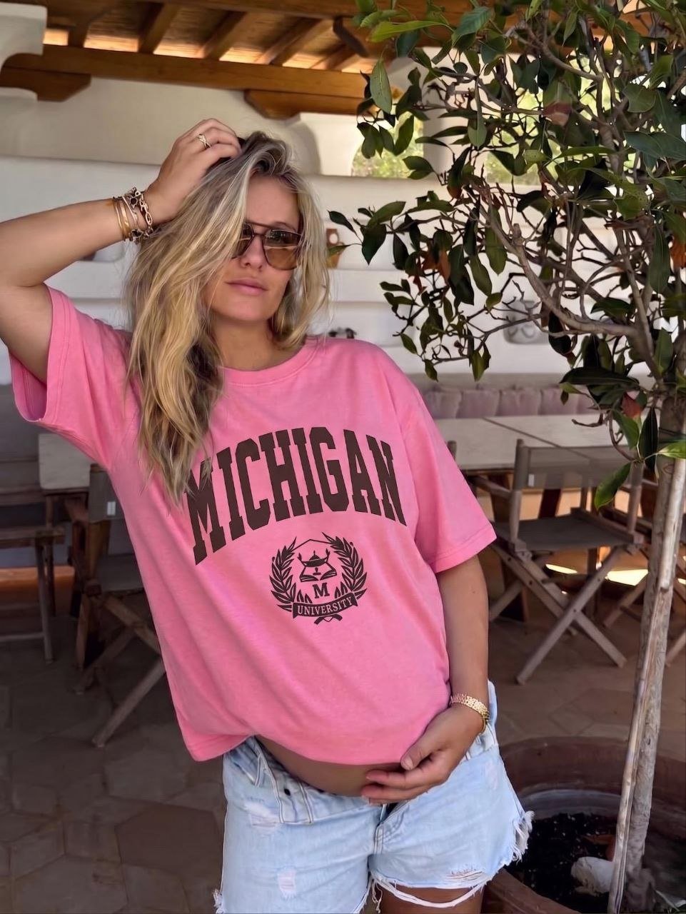 Rožiniai oversized „Michigan“ marškinėliai - Jonyk